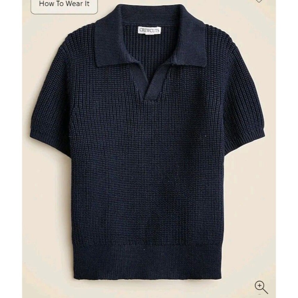 NEW Crewcuts Kids Short Sleeve Johnny Collar Sweater Polo Navy Blue Size S (6-7)